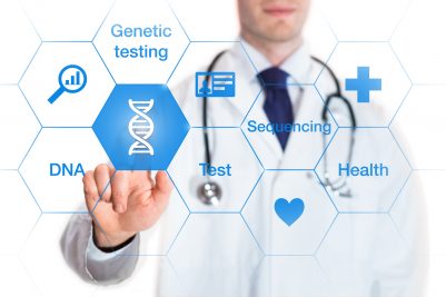 Genetic testing concept, DNA icon, medical doctor, isolated on white